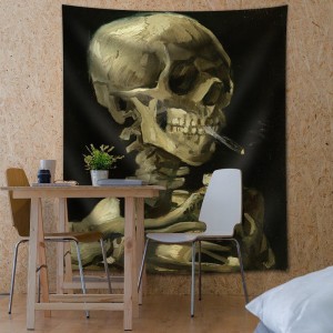 Wall26® - "Head of a Skeleton with a Burning Cigarette" - Fabric Tapestry -51x60   122009356344